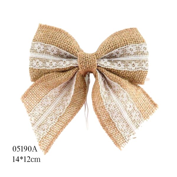 White Lace Edge Brown Satin Twist Tie Christmas Bow