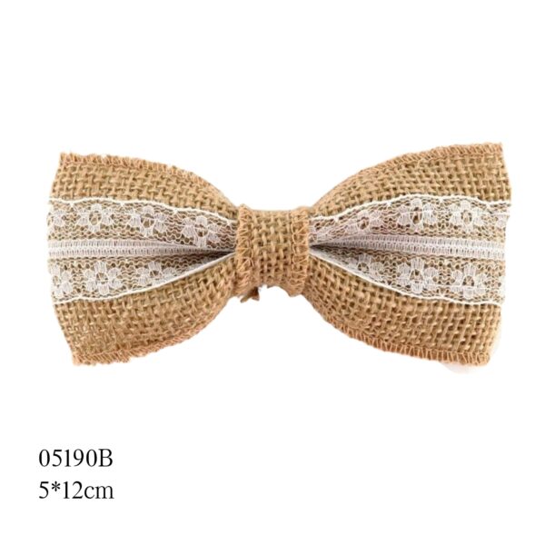 White Lace Edge Brown Satin Twist Tie Christmas Bow - Image 2