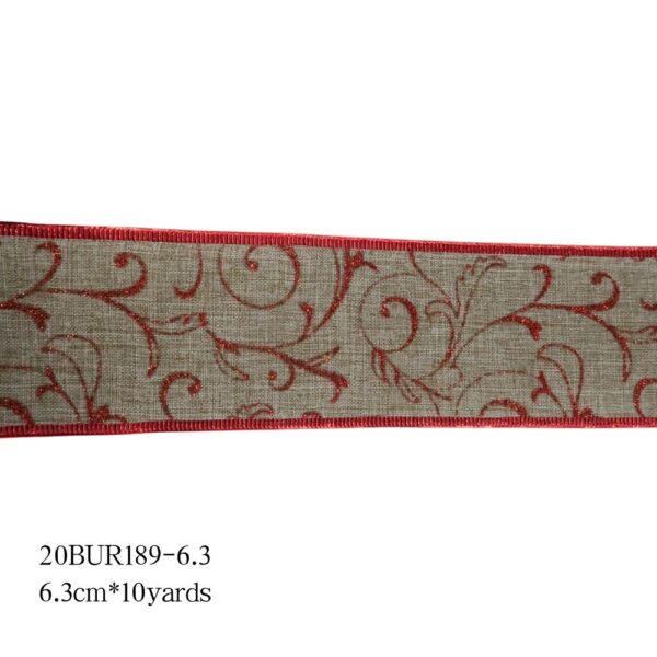 Brown Wired Jute Ribbon with Edge Swirls & Filigrees for Christmas Decoration - Image 4
