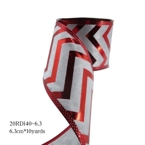 Christmas Decoration Red and White Glitter Diagonal Stripe Ribbon