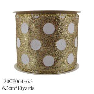 Champagne Gold Ribbon with Glitter Sequins and White Polka Dots