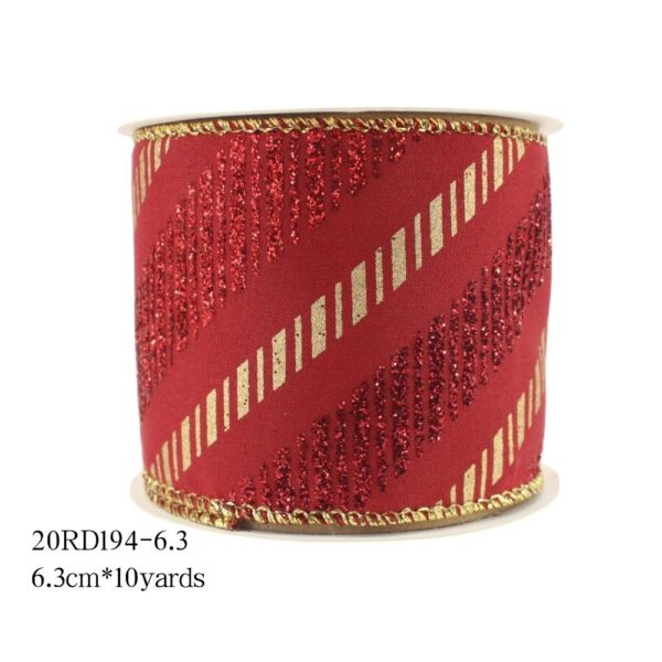 Christmas Decoration Red Fabric Ribbon with Red & Gold Shiny Twill