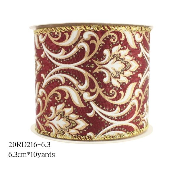 Burgundy Fabric Ribbon with White Swirl Pattern Christmas Decoration