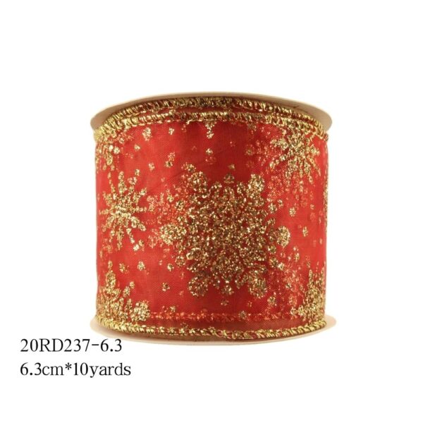 Red Ribbons with Golden Glitter Snowflakes Christmas Decoration