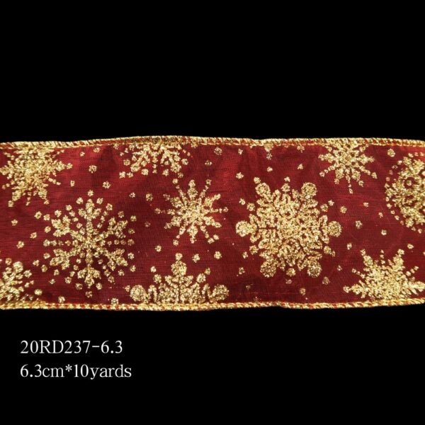 Red Ribbons with Golden Glitter Snowflakes Christmas Decoration - Image 2