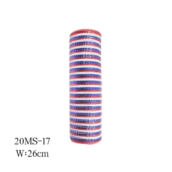 Red and Blue Metal Stripe Deco Mesh Independence Day Decoration